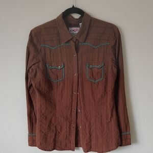 Brown Casual Button Down Shirt with Two-Tone Design and Subtle Texture
